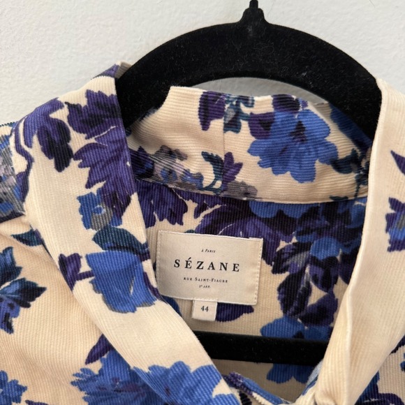 Sezane women's Floral Soledad dress Tiered Mini Dress Blue Cream size 12 (44) - Picture 2 of 9